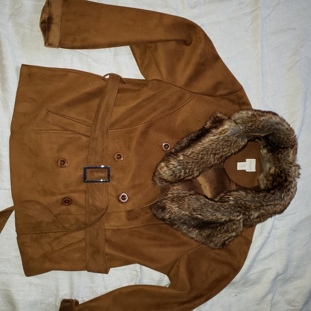 Chicos faux fur color faux suede jacket